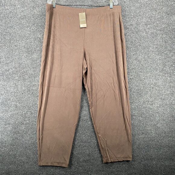 Chino Pants - Chicos Traveler Pants 3 Women XL Slinky Brown Pull On Wide Leg Lagenlook Hippie
